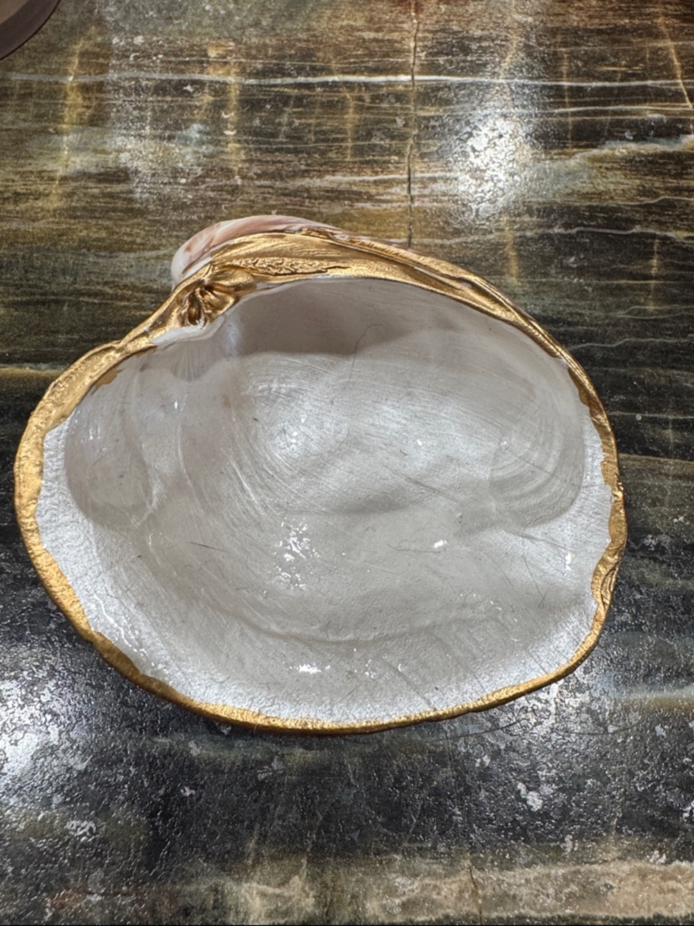 Gold-Trim White Shell jewelry holder